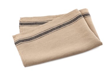 Beige cloth napkin with stripes isolated on white