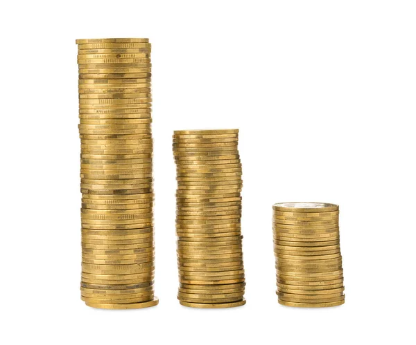Pile Monete Oro Sfondo Bianco — Foto Stock
