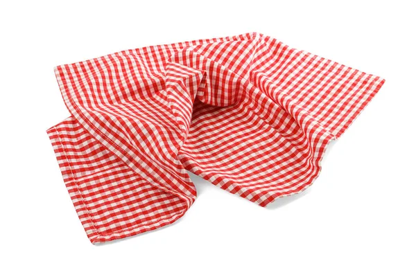 One Red Plaid Napkin Isolated White — 스톡 사진