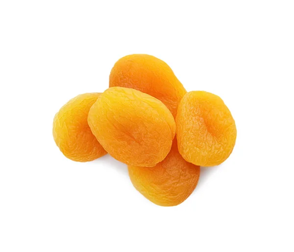 Haufen Leckerer Aprikosen Auf Weißem Hintergrund Draufsicht Getrocknete Früchte — Stockfoto