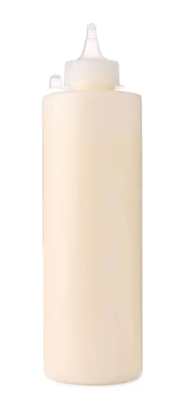 Plastikflasche Mit Schmackhafter Mayonnaise Isoliert Auf Weiß — Stockfoto