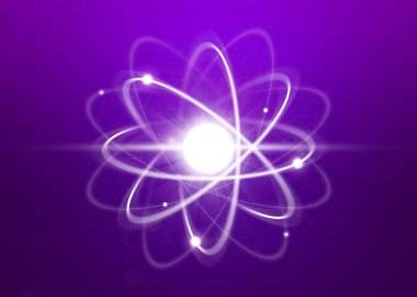 Mor arkaplandaki atomun sanal modeli. Görüntü
