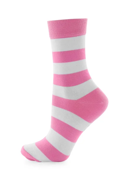 Nová Pruhovaná Ponožka Izolovaná Bílém Příslušenství Obuvi — Stock fotografie