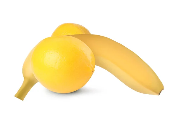 Bananen Und Zitronen Symbolisieren Männliche Geschlechtsorgane Auf Weißem Hintergrund Potenzproblem — Stockfoto