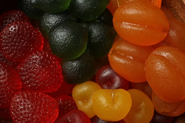 Läckra Gummy Frukt Formade Godis Som Bakgrund Närbild — Stockfoto
