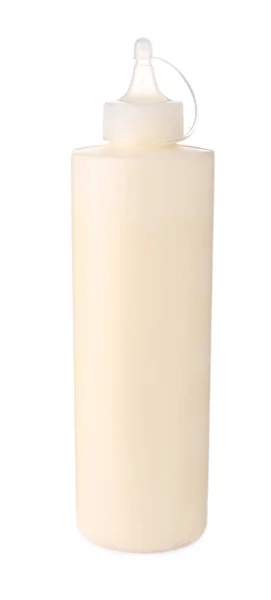Garrafa Plástico Maionese Saborosa Isolada Branco — Fotografia de Stock