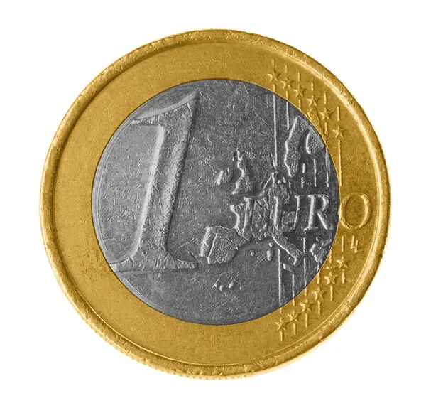 Glänsande Ett Euromynt Isolerat Vitt — Stockfoto