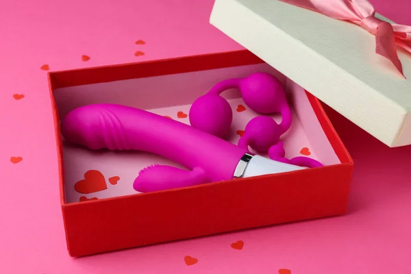 Cutie Cadou Jucării Sexuale Fundal Roz Closeup — Fotografie, imagine de stoc