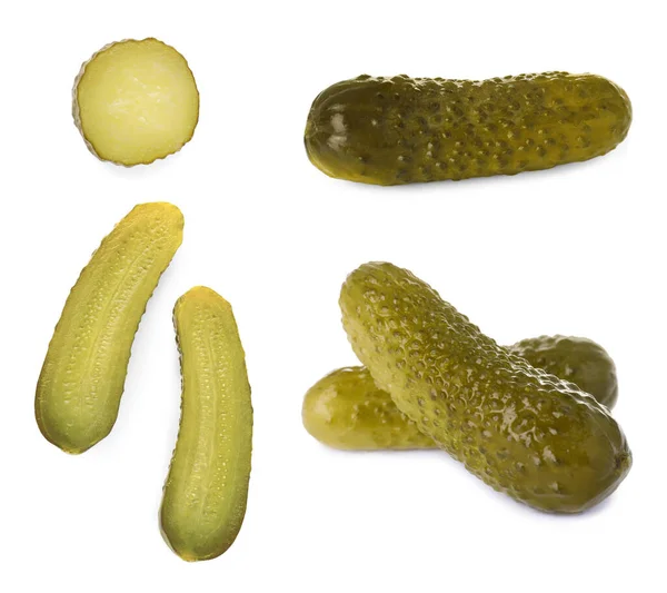 Set Tasty Pickled Cucumbers White Background — Stock Photo, Image