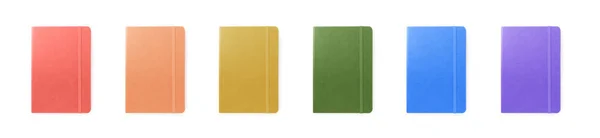 Conjunto Com Cadernos Multicoloridos Sobre Fundo Branco Vista Superior Design — Fotografia de Stock