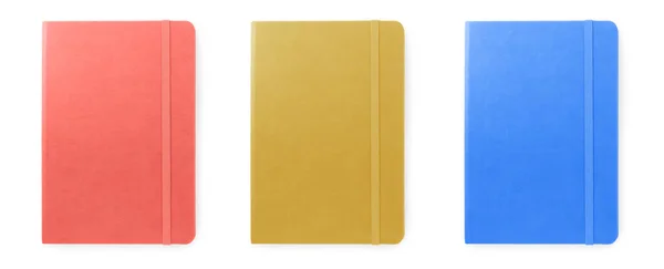 Set Notebook Uri Multicolore Fundal Alb Vedere Sus Design Bannere — Fotografie, imagine de stoc