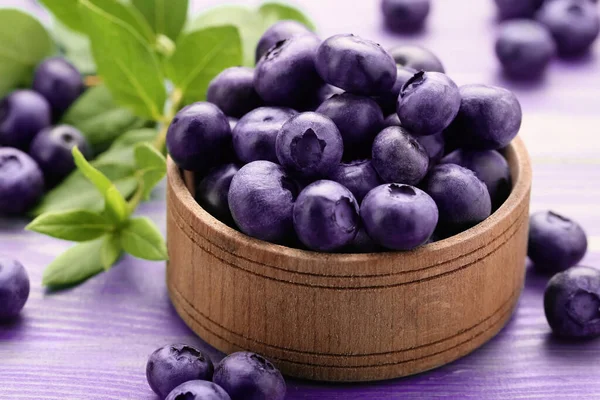 Tasty Fresh Blueberries Wooden Table Closeup — Foto Stock