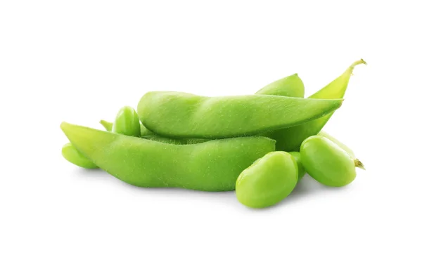 Fresh Green Edamame Pods Beans White Background — Stockfoto
