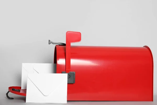 Open Red Letter Box Envelopes Light Background — Stock Photo, Image