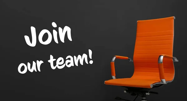 Orange Office Chair Text Join Our Team Black Background — Stock Photo, Image