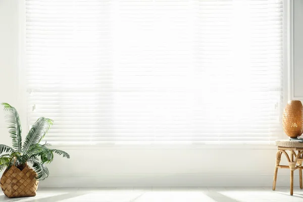 Стул Лампа Растение Рядом Большим Окном Просторной Комнате Дизайн Интерьера — стоковое фото