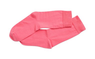 Beyaz arka planda bir çift pembe çorap, üst manzara