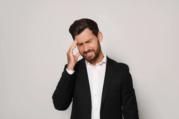 Stressed Bearded Man Light Grey Background — Stock Photo, Image