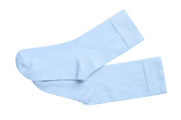 Pair Light Blue Socks White Background Top View — Stock Photo, Image