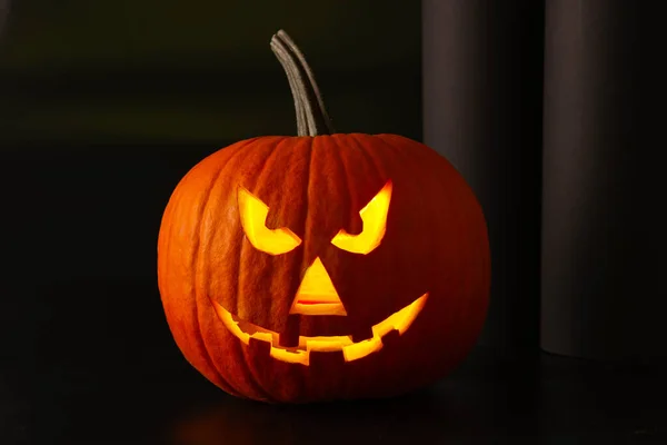 Ijesztő Jack Lantern Tök Sötétben Halloween Dekoráció — Stock Fotó