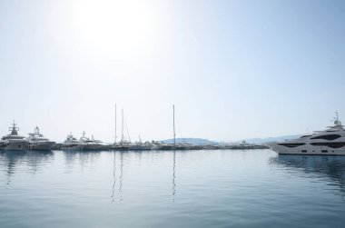 Beautiful view of different boats at pier on sunny day