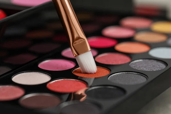 Colorful Eyeshadow Palette Brush Closeup View — ストック写真
