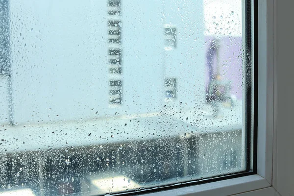 Window Glass Water Drops Closeup Condensation — Stock Photo, Image