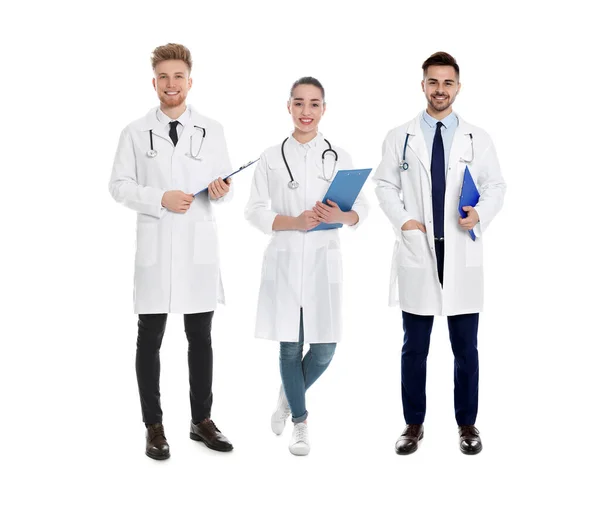 Collage Photos Young Doctors White Background — Stock Photo, Image