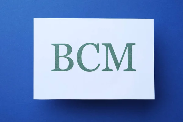 Λευκή Βίβλος Συντομογραφία Bcm Business Continuity Management Μπλε Φόντο Top — Φωτογραφία Αρχείου