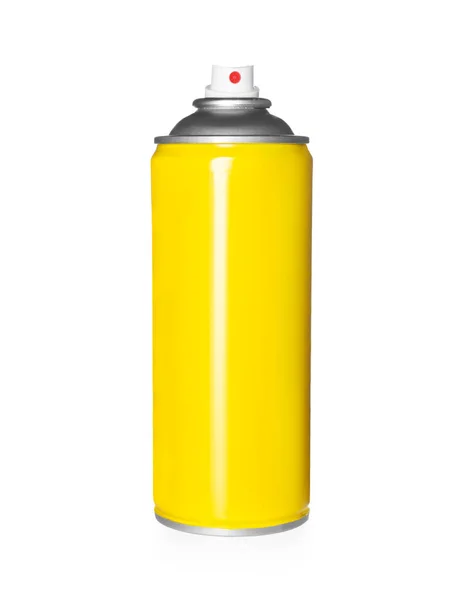 Lata Amarela Tinta Spray Sobre Fundo Branco — Fotografia de Stock