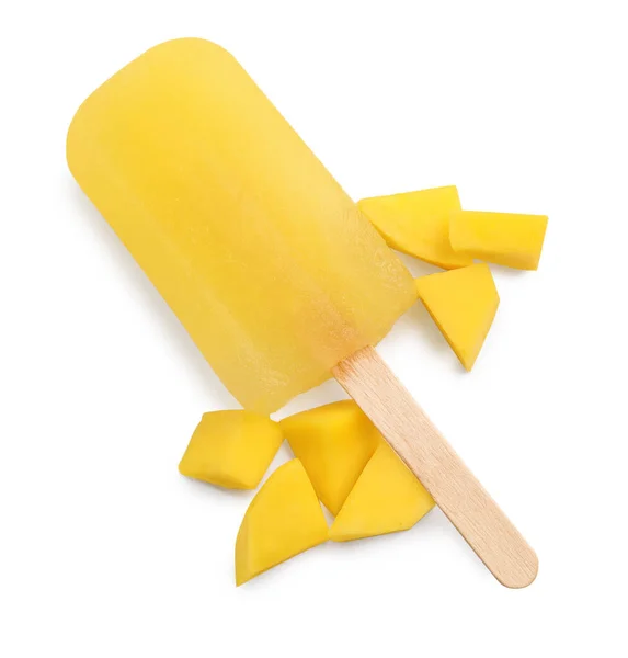 Finom Mangós Jégkrém Fehér Felülnézetből Gyümölcsös Jégkrém — Stock Fotó