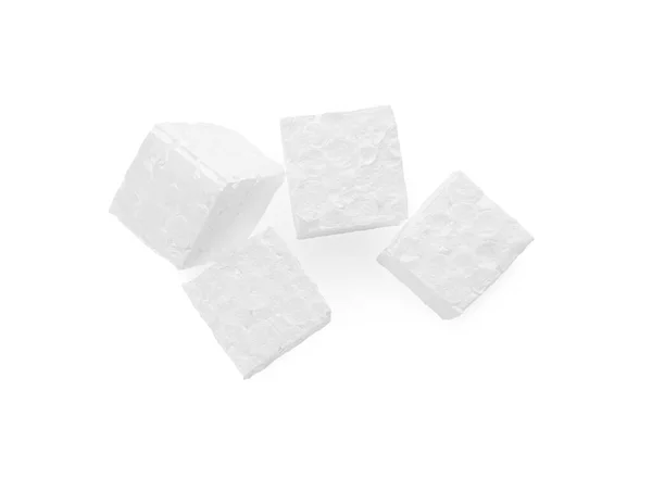 Styrofoam Blokjes Witte Achtergrond Bovenaanzicht — Stockfoto