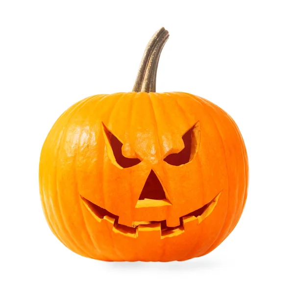 Zucca Spaventosa Jack Lantern Isolata Sul Bianco Decorazione Halloween — Foto Stock