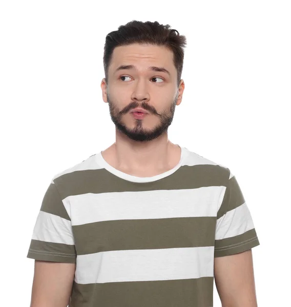 Portrait Embarrassed Man White Background — Stock Photo, Image