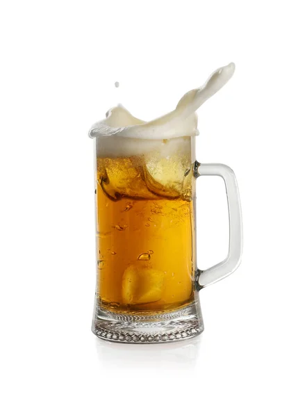 Beer Splashing Out Glass White Background Royalty Free Stock Images