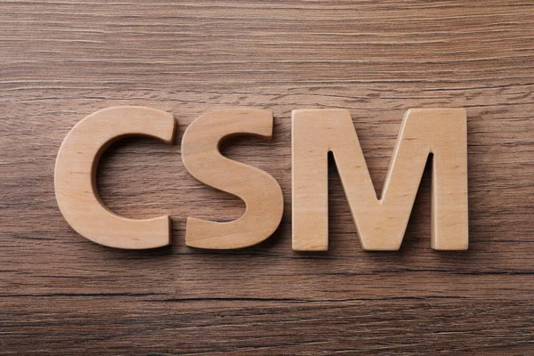 Abbreviation Csm Customer Service Management Made Letters Wooden Background Flat — Stock Photo, Image