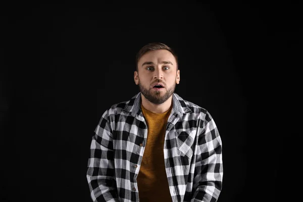 Portrait Emotional Young Man Black Background Personality Concept — Stock Photo, Image