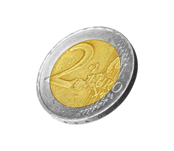 Shiny Two Euro Coin Isolated White — Stock Photo, Image