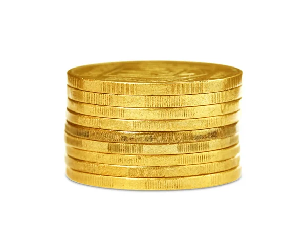 Стек Золотых Монет Белом Фоне — стоковое фото