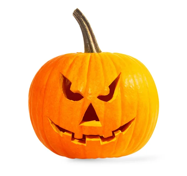Scary Jack Lantern Pumpkin Isolated White Halloween Decor Stock Photo