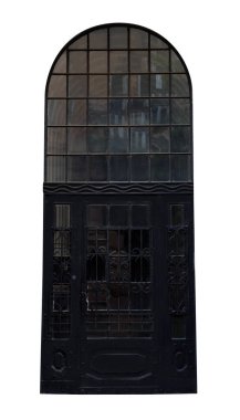 Güzel, eski moda ahşap bir kapı ve beyaz bir pencere.