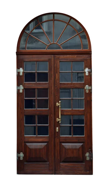 Schöne Altmodische Holztür Und Riegelfenster Isoliert Auf Weiß — Stockfoto