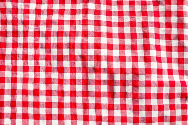 Red Checkered Picnic Tablecloth Background Top View — 스톡 사진