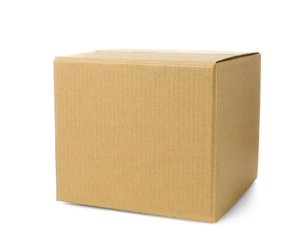 One Closed Cardboard Box White Background — Stock Photo, Image