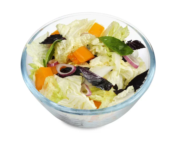 Delicious Salad Chinese Cabbage Tomato Basil Isolated White — Φωτογραφία Αρχείου