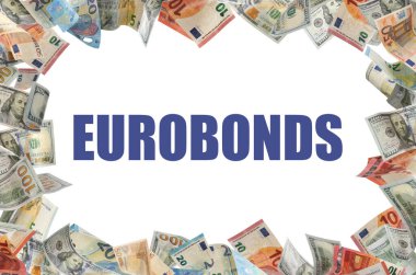 Paradan yapılmış çerçeve ve beyaz arkaplanda kelime Eurobond 'ları