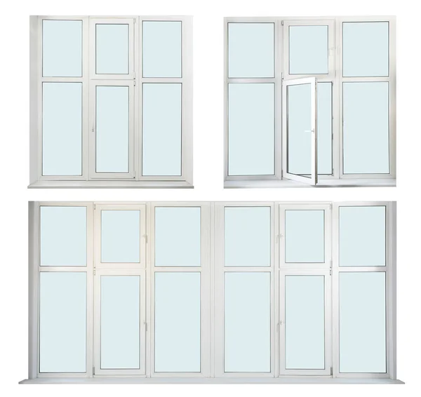 Сучасні Стильні Вікна Ізольовані Білому Колажі — стокове фото