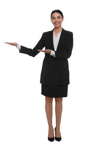 Full Length Portrait Hostess Uniform White Background — Foto de Stock