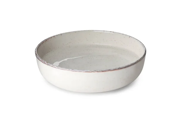 Tigela Cerâmica Cheia Água Isolada Branco — Fotografia de Stock