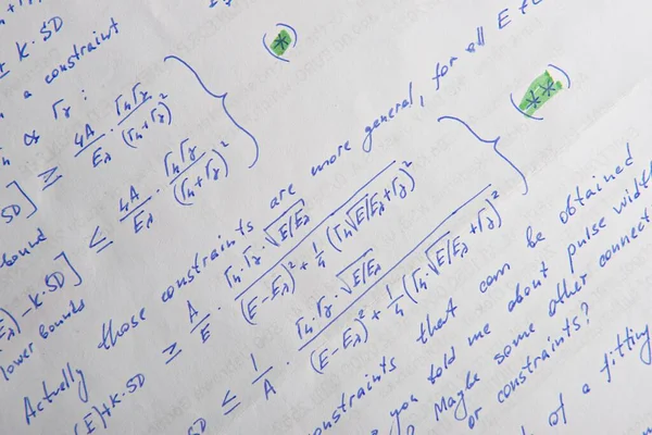 Papel Com Cálculos Matemáticos Escritos Como Fundo Close — Fotografia de Stock